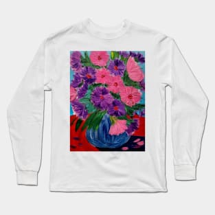 A beautiful lovely boutique of abstract vibrant colorful  flowers in a tall glass vase Long Sleeve T-Shirt